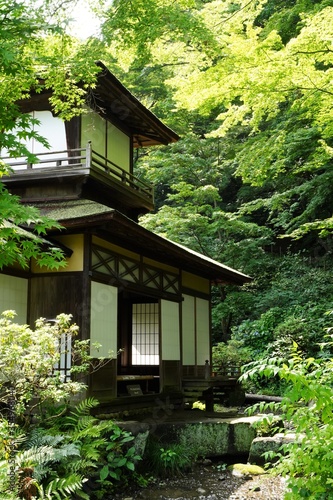 Japanese style old wooden house with garden. Kanagawa, Japan. © dokosola