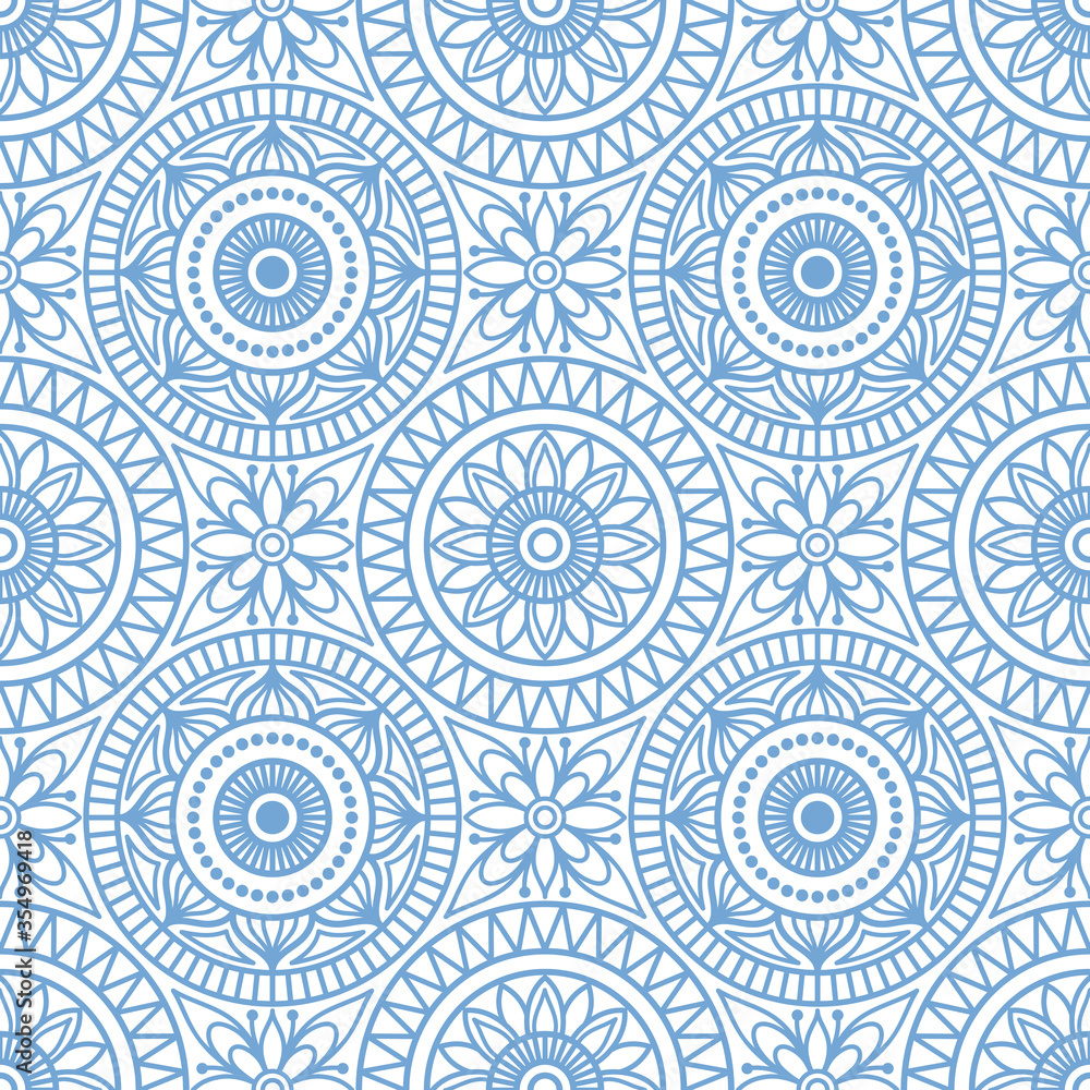 Seamless background  Eastern style. Mandala ornament. Arabic  Pattern. Elements of flowers and leaves. Vector illustration. Use for wallpaper, print packaging paper, textiles.