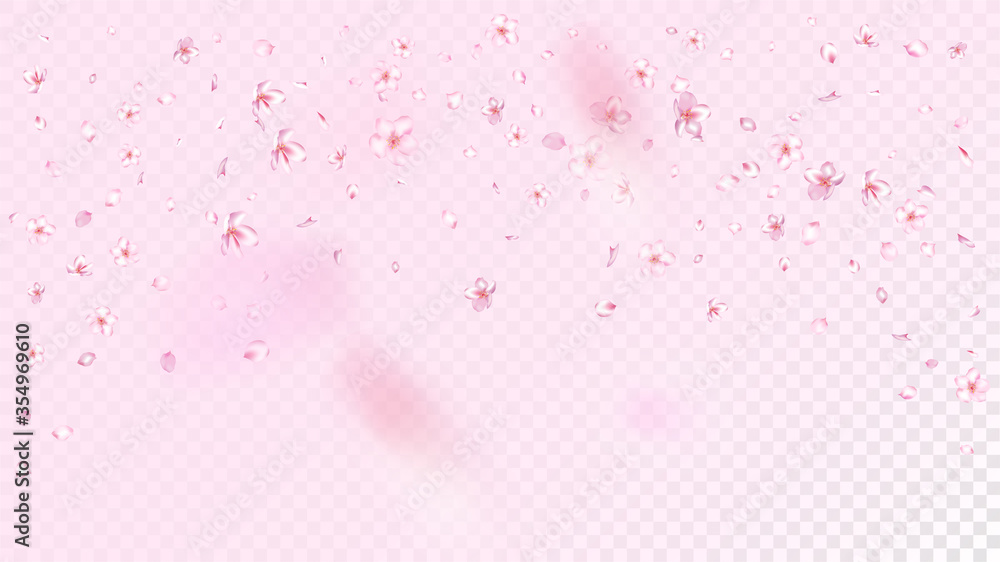 Nice Sakura Blossom Isolated Vector. Spring Flying 3d Petals Wedding Texture. Japanese Style Flowers Illustration. Valentine, Mother's Day Summer Nice Sakura Blossom Isolated on Rose