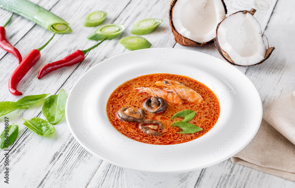 Portion of Tom Yum soup Portion of Tom Yum soup