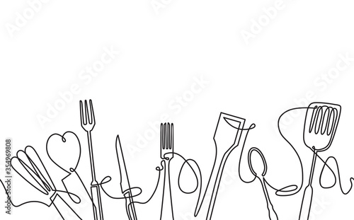 Dekoracja na wymiar  cooking-seamless-pattern-outline-cutlery-background-one-line-drawing-of-isolated-kitchen-utensils-cooking-design-poster-vector-illustration