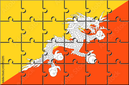 bhutan flag made with jigsaw puzzle pieces