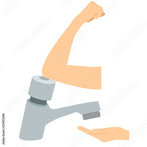 elbow press water tap, faucet, to wash hands vector illastration