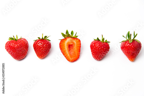 Fresh sweet fresh ripe strawberry group on white background