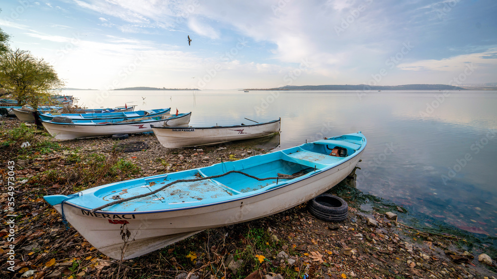 Fishing boats by the lake