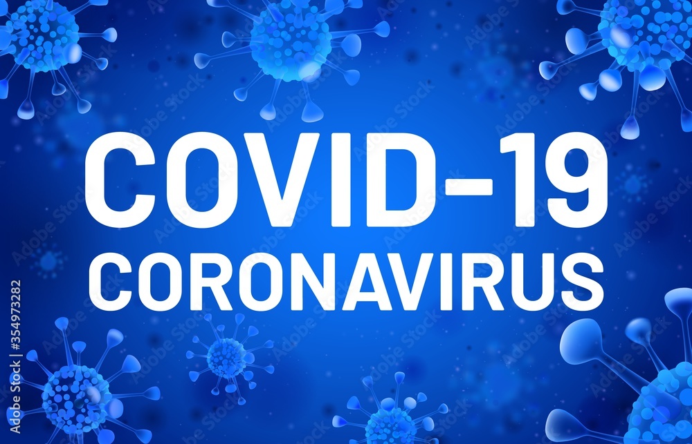 Covid-19. Coronavirus banner with blue cells float, epidemic corona virus 2019-ncov, effect,bacterial habitat, vector illustration Covid-19. Coronavirus banner with blue cells float, epidemic corona virus 2019-ncov, effect,bacterial habitat, vector illustration