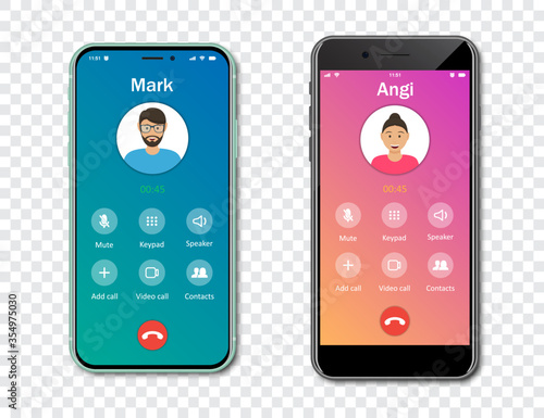 Smartphone call app interface template on a transparent background. Incoming call concept. Vector illustration