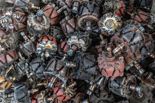 Obraz na plátně scrap yard of alternator rotor rotates inside stator for recycling