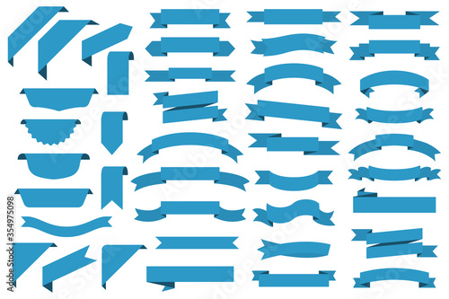 Set of blue ribbons banners on a white background
