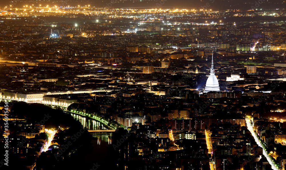 night view of Turin city in Northern Italy night view of Turin city in Northern Italy