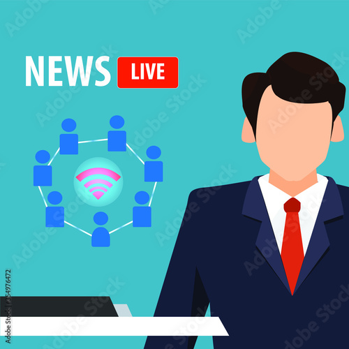 news people or new normal,communication concept ,news studio with broadcaster ,background vector illustration.