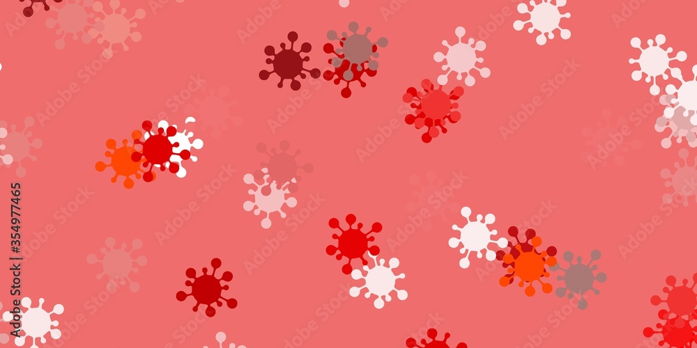 Light red, yellow vector background with covid-19 symbols. Light red, yellow vector background with covid-19 symbols.