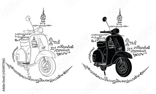 Scooter and vehicle, vintage scooter, vector