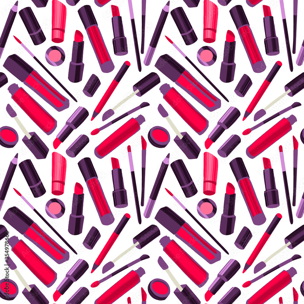 Seamless pattern with flat style colorful makeup icons. Seamless pattern with flat style colorful makeup icons.