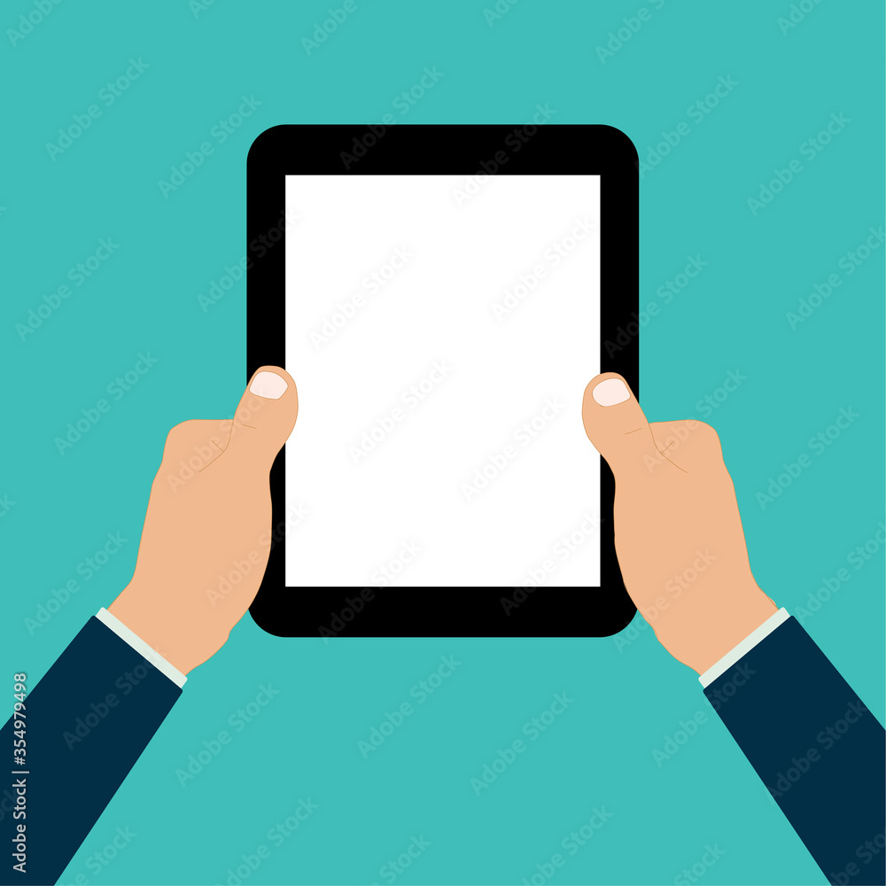 hand hold tablet finger touch screen vector hand hold tablet finger touch screen vector