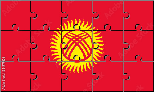 kyrgyzstan flag made with jigsaw puzzle pieces
