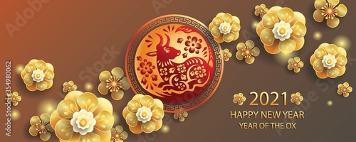 Happy new year 2021 / Chinese new year / Year of the ox / Zodiac sign for greetings card, invitation, posters, brochure, calendar, flyers, banners.