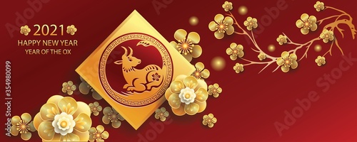 Happy new year 2021 / Chinese new year / Year of the ox / Zodiac sign for greetings card, invitation, posters, brochure, calendar, flyers, banners.