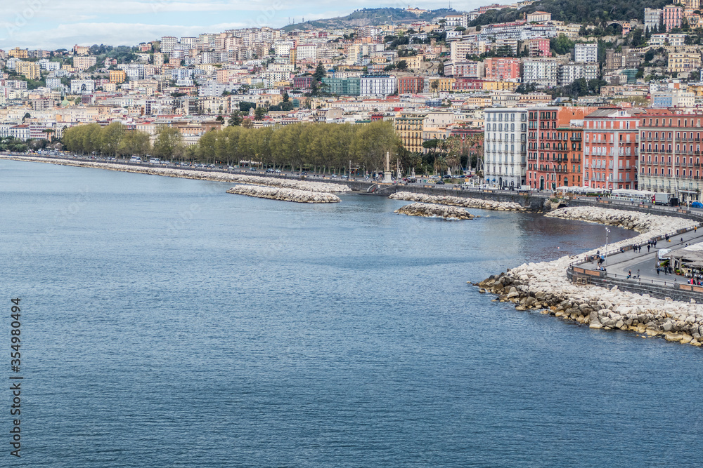 aerial view of the Gulf of Naples with the seafront of Napoli
