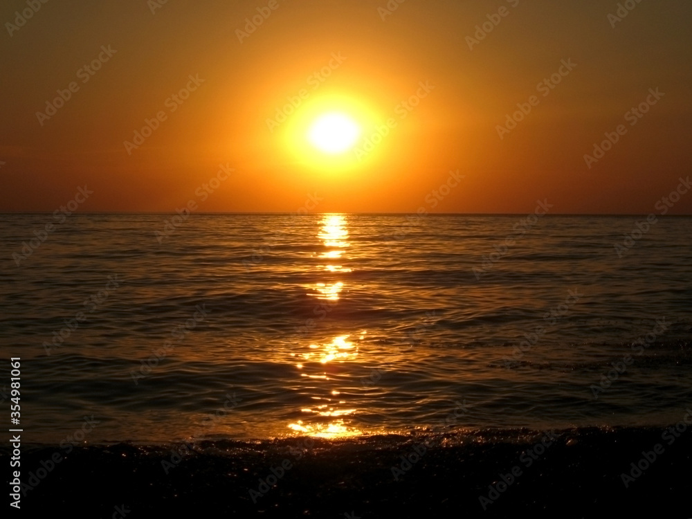 sunset over the sea, , orange sky, reflection