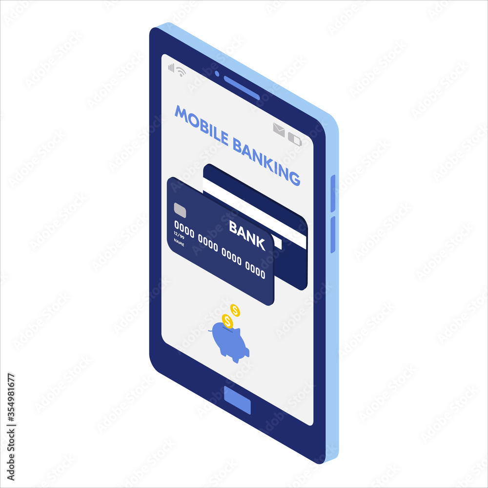 Mobile money transfer app isometric illustration. Online banking system. Mobile payment. Smartphone global transactions. E-money infographic. Digital wallet. Web, app, banner design. Isolated vector