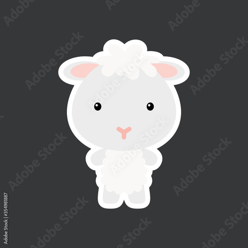 Cute funny baby sheep sticker. Domestic adorable animal character for design of album, scrapbook, card, poster, invitation. © Jexy