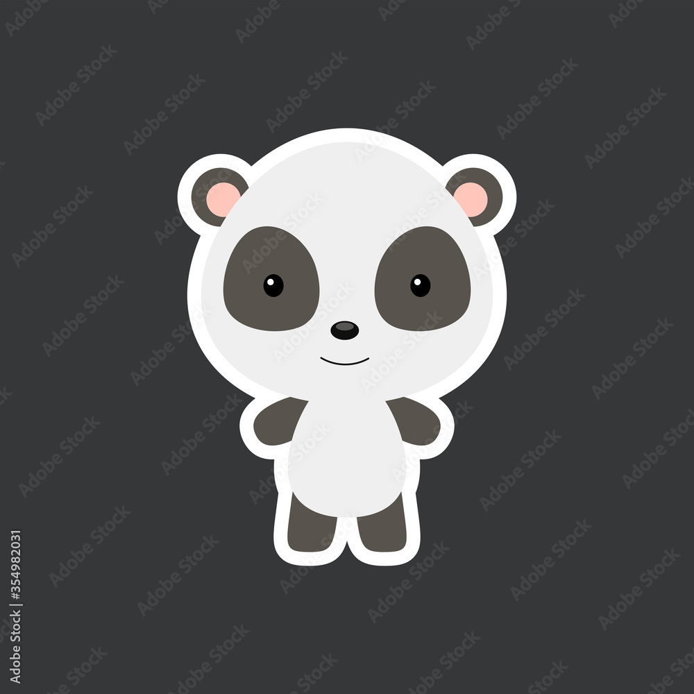 Cute funny baby panda sticker. Adorable animal character for design of album, scrapbook, card, poster, invitation Cute funny baby panda sticker. Adorable animal character for design of album, scrapbook, card, poster, invitation