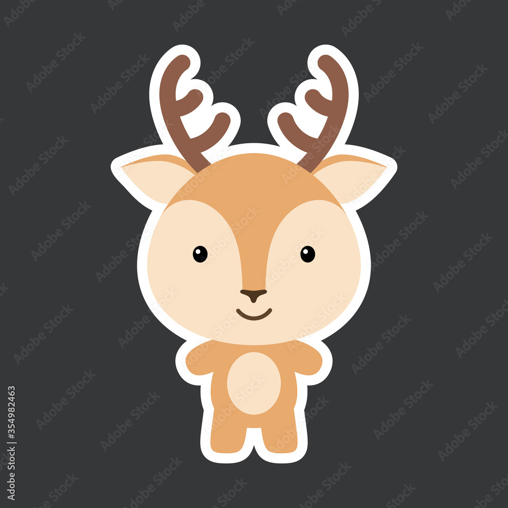 Cute funny baby deer sticker. Woodland adorable animal character for design of album, scrapbook, card, poster, invitation.