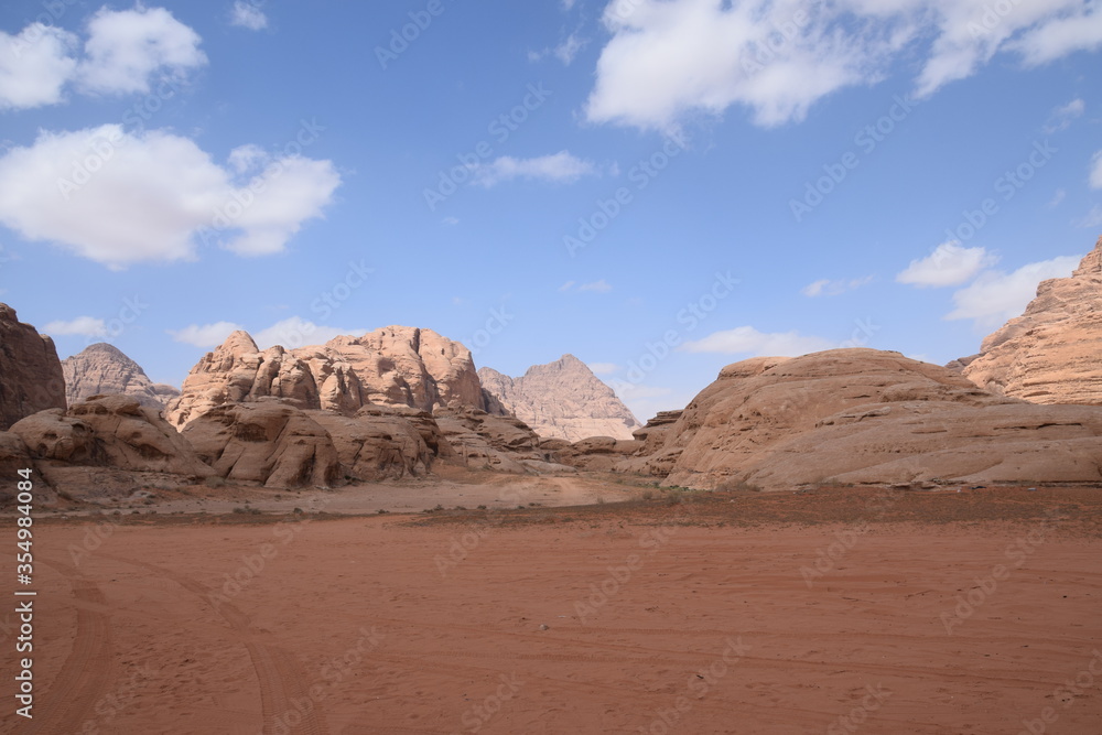 The endless expanses of the desert landscape of Wadi Rum, Jordan