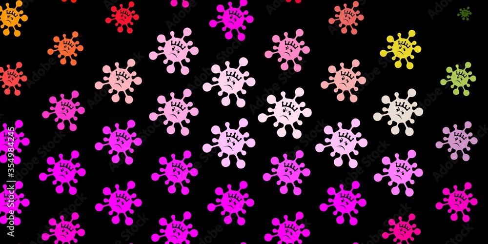 Dark pink, green vector background with covid-19 symbols. Dark pink, green vector background with covid-19 symbols.