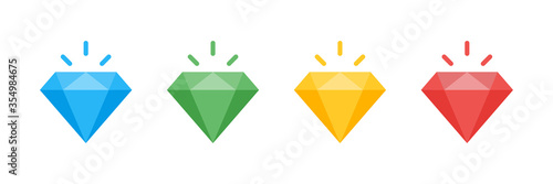Diamond vector isolated collection. Vector gem jewel symbol signs. Cartoon diamonds icon colored collection in trendy flat design.