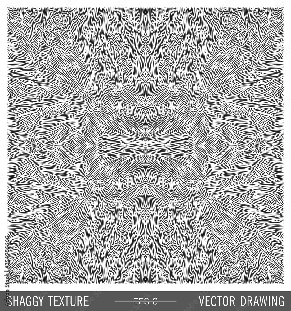Creative Shaggy Texture. Furry handmade print. Simple monochrome hatching pattern. Ready for use vector mockup.