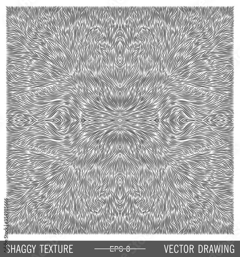 Creative Shaggy Texture. Furry handmade print. Simple monochrome hatching pattern. Ready for use vector mockup.