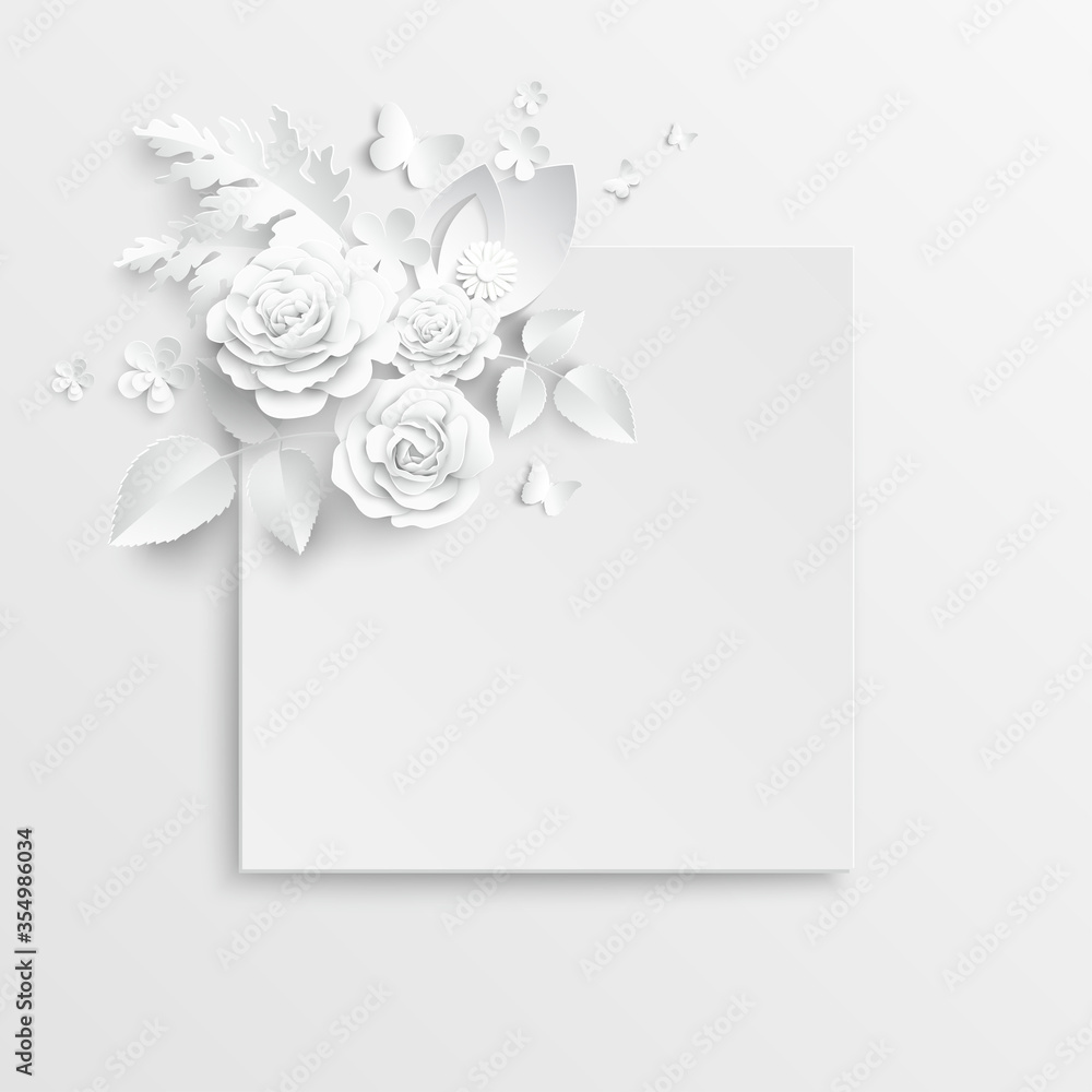 Paper flower. Square frame with abstract cut flowers. Paper flower. Square frame with abstract cut flowers.