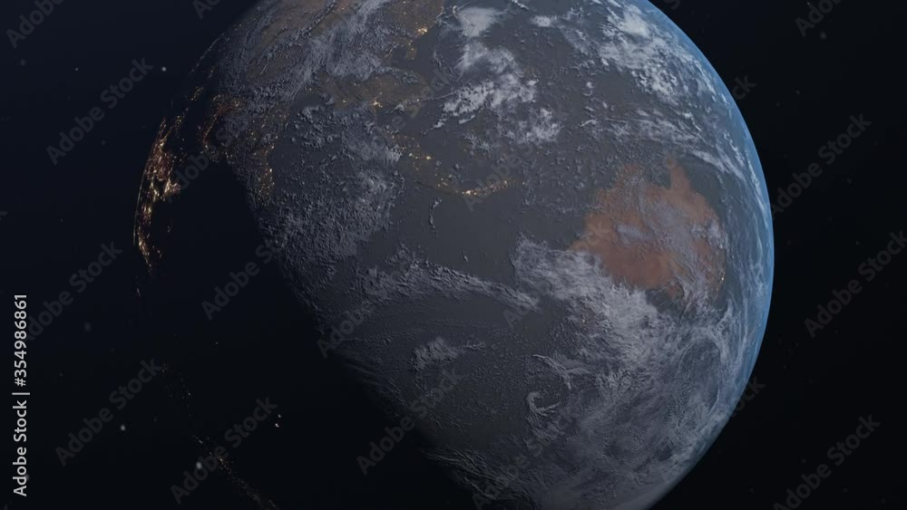 Realistic world globe spinning slowly animation. Zoom in planet Earth ...