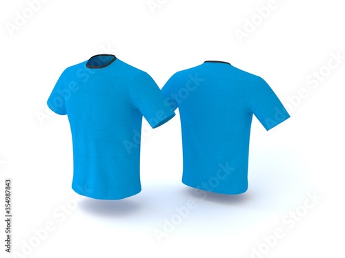 Blue T-shirt template, isolated on background. Men's realistic T-shirt mockup 3d render
