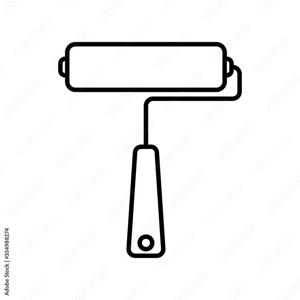 Paint roller icon. Black contour silhouette. Vector flat graphic illustration. Isolated object on a white background. Isolate. Paint roller icon. Black contour silhouette. Vector flat graphic illustration. Isolated object on a white background. Isolate.