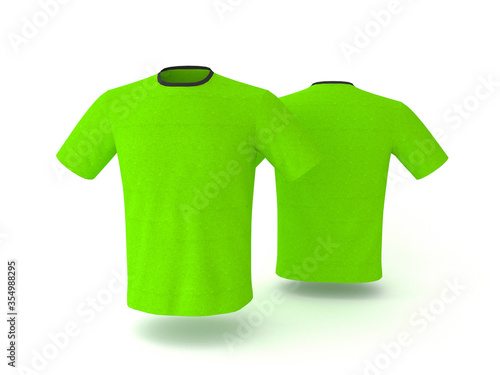 Green T-shirt template, isolated on background. Men's realistic T-shirt mockup 3d render