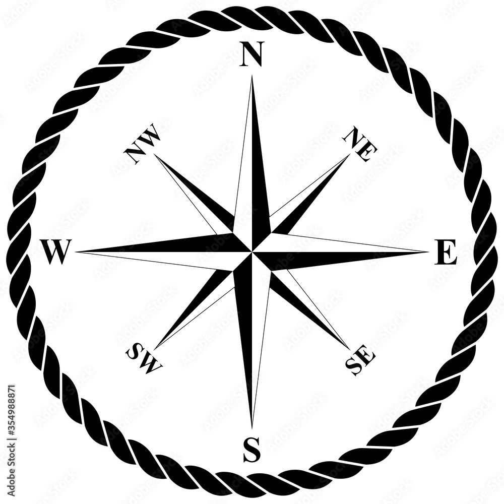 Kompass Rose Vektor mit Nautik seil auf einem isolierten weißen Hintergrund. Kompass Rose Vektor mit Nautik seil auf einem isolierten weißen Hintergrund.
