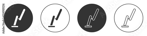 Black Windscreen wiper icon isolated on white background. Circle button. Vector Illustration