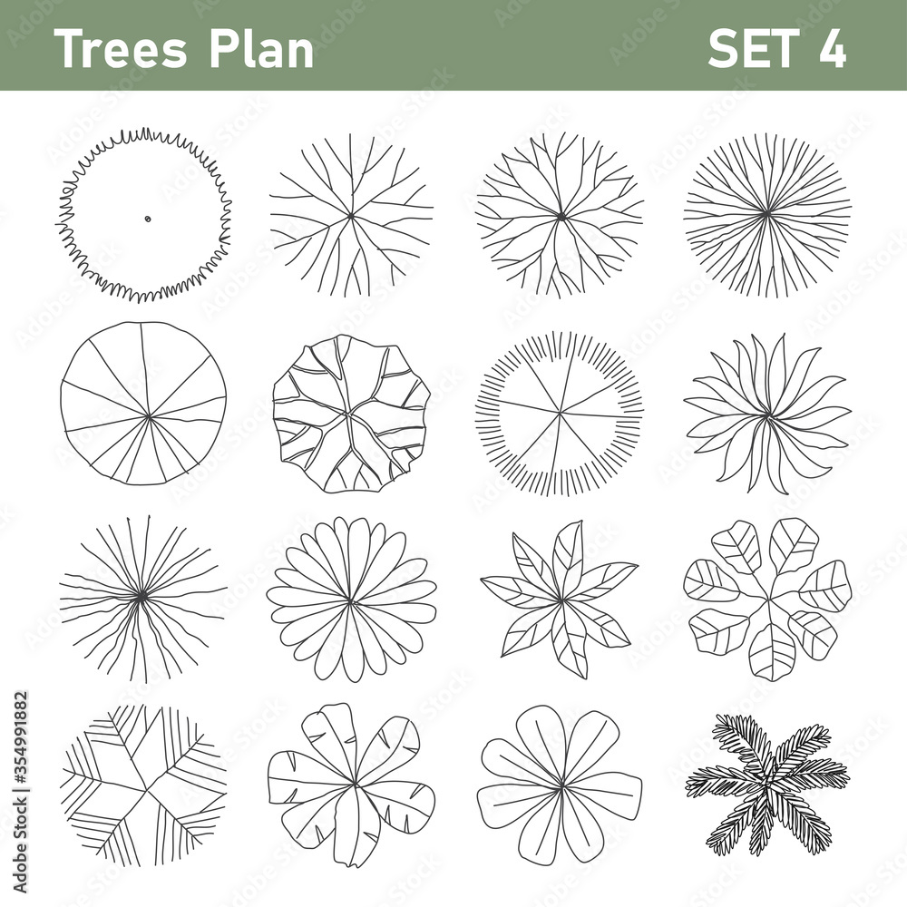 Tree top, tree plan - free hand drawn doodle top view trees for landscape  plan. Can change the stroke line Stock Vector | Adobe Stock