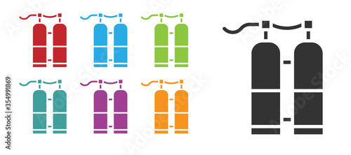 Black Aqualung icon isolated on white background. Oxygen tank for diver. Diving equipment. Extreme sport. Sport equipment. Set icons colorful. Vector Illustration