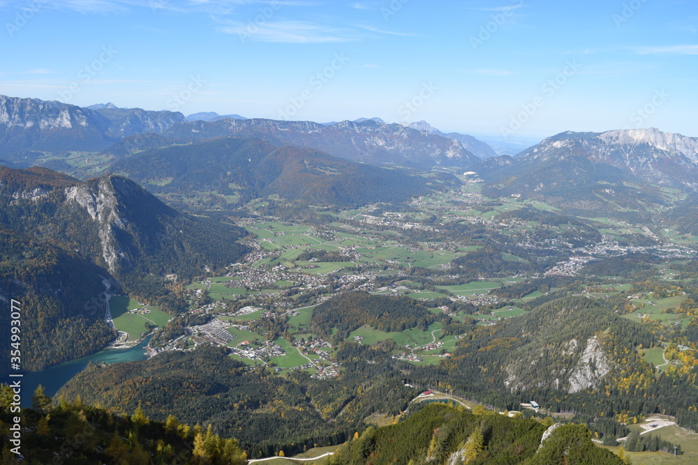Autumn view of the Königsee from the top of the Jenner mountain