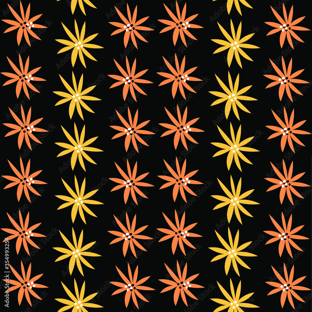 Seamless vector pattern with flowers in Scandinavian style on blac background. design of wrapping paper, textile, print. Seamless vector pattern with flowers in Scandinavian style on blac background. design of wrapping paper, textile, print.