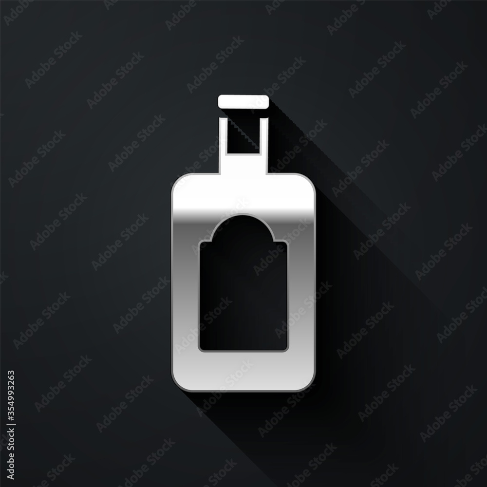 Silver Whiskey bottle icon isolated on black background. Long shadow style. Vector Illustration Silver Whiskey bottle icon isolated on black background. Long shadow style. Vector Illustration