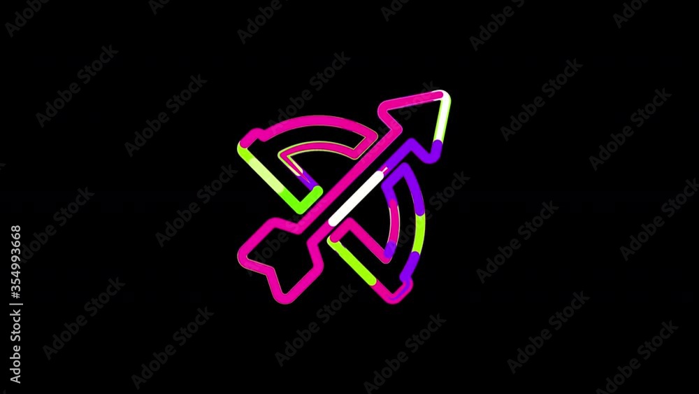 Circles gather in symbol bow arrow. After it crumbles in a line and moves to the camera. Alpha channel black Circles gather in symbol bow arrow. After it crumbles in a line and moves to the camera. Alpha channel black