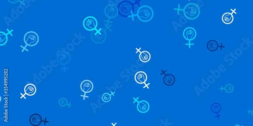 Light BLUE vector backdrop with woman's power symbols.