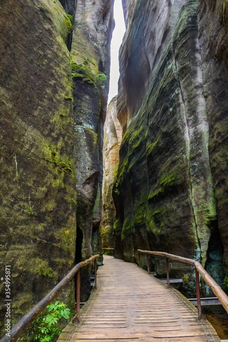 Very narrow path between rocks in Adrspach Rocky City - Adršpach-Teplice Rocks