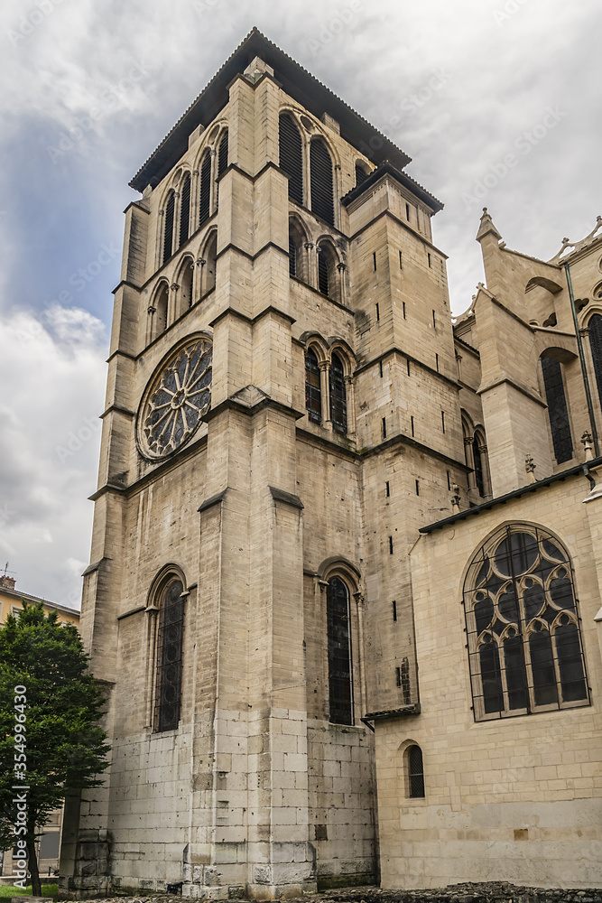 Fragments of Roman Catholic Cathedral of Saint-Jean. Cathedral of Saint-Jean is dedicated to Saint John the Baptist. Cathedral of Saint-Jean was built between 12th and 15th centuries. Lyon. France.