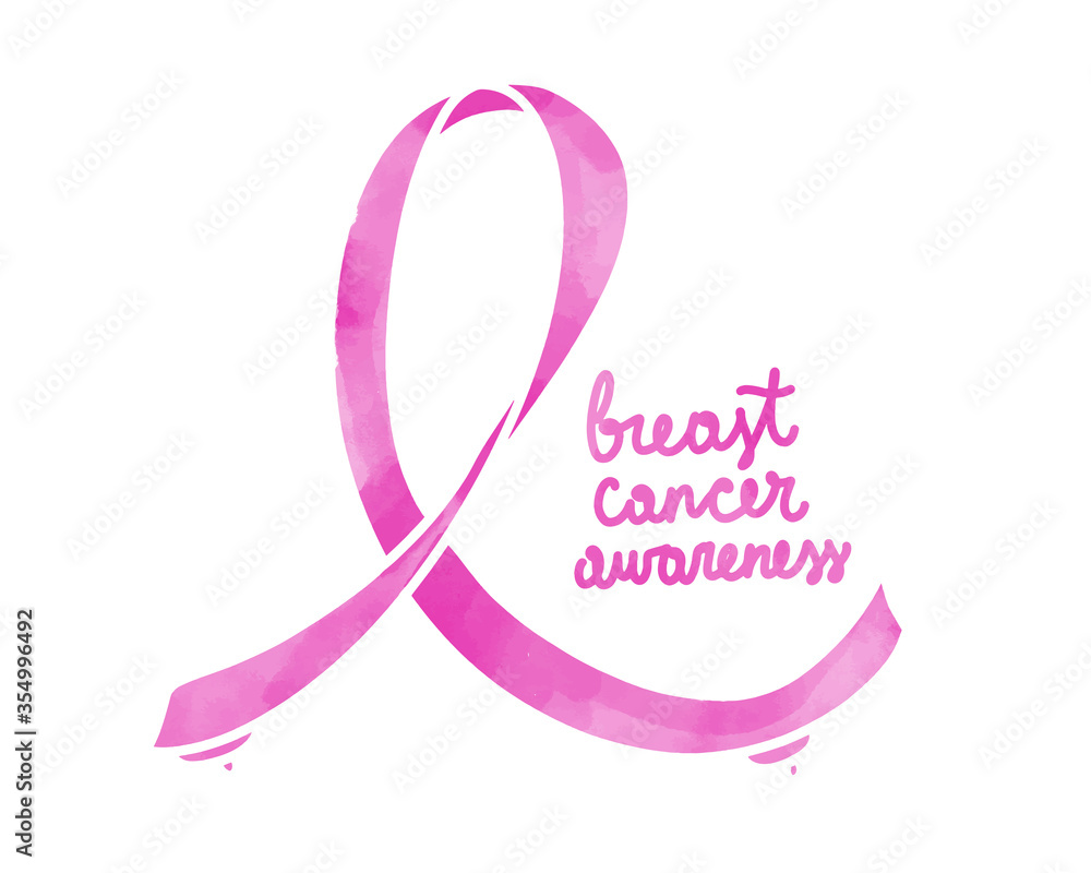 Breast cancer awareness icon in breast shape. Watercolor hand-drawn vector illustration isolated on white background. Campaign logo for poster. Breast cancer awareness icon in breast shape. Watercolor hand-drawn vector illustration isolated on white background. Campaign logo for poster.